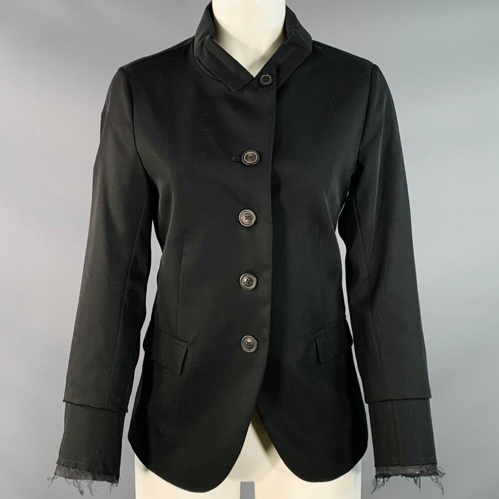 RUNDHOLZ Size XS Black Virgin Wool Distressed Layered Open Back Blazer